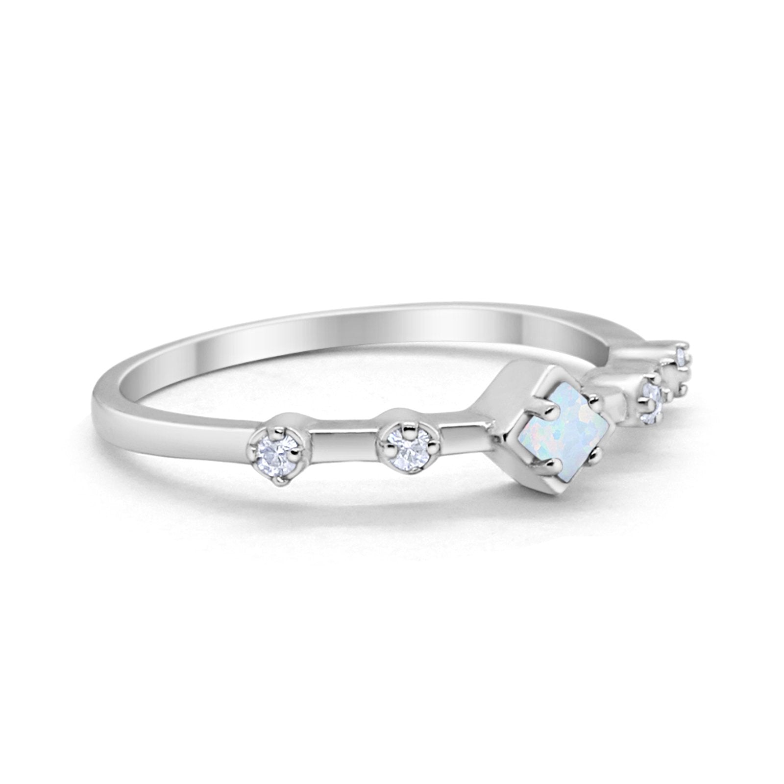 Half Eternity Band Ring Lab Created White Opal 925 Sterling Silver