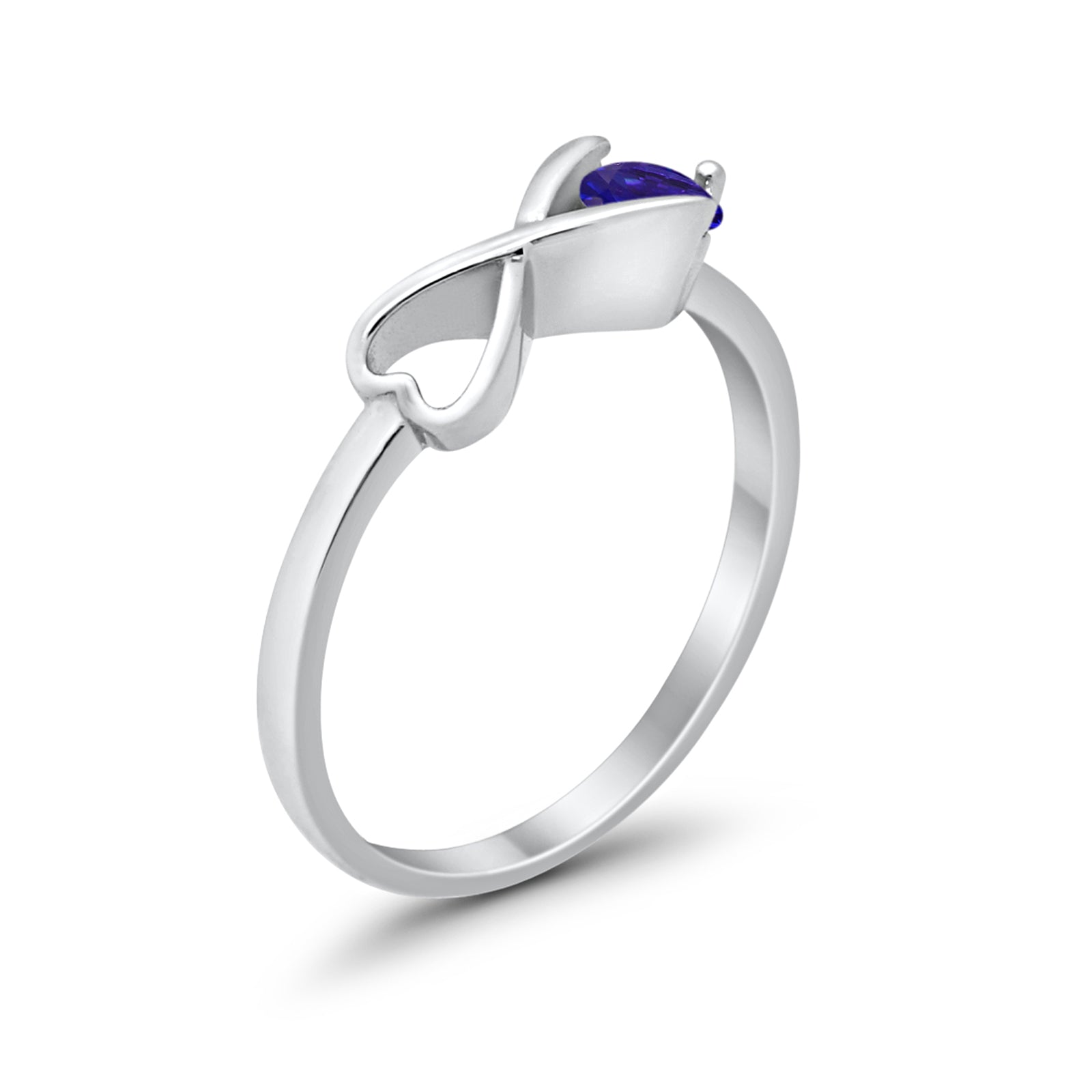 Petite Dainty Heart Promise Ring Simulated Blue Sapphire Cubic Zirconia 925 Sterling Silver