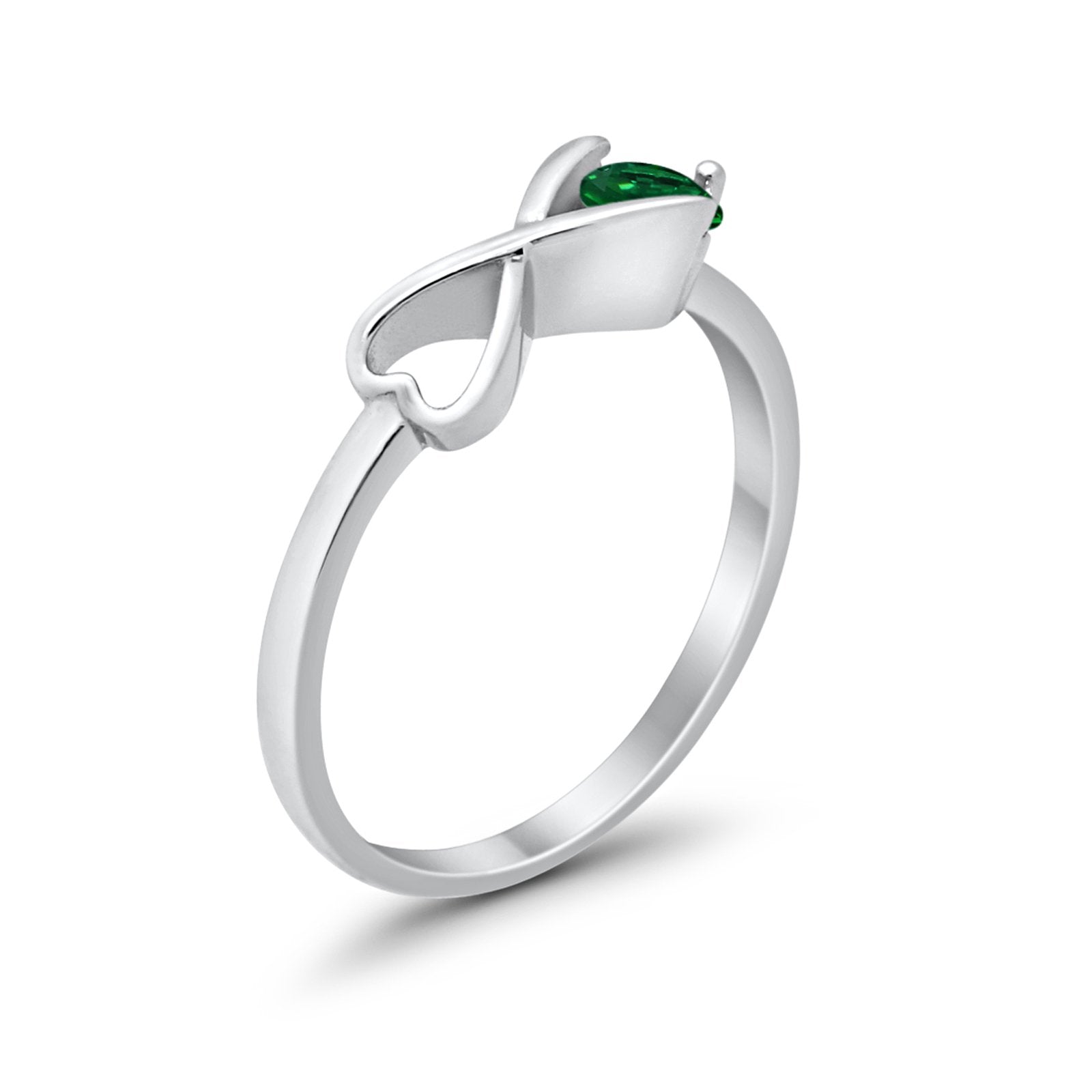 Petite Dainty Infinity Promise Wedding Ring Simulated Green Emerald CZ 925 Sterling Silver