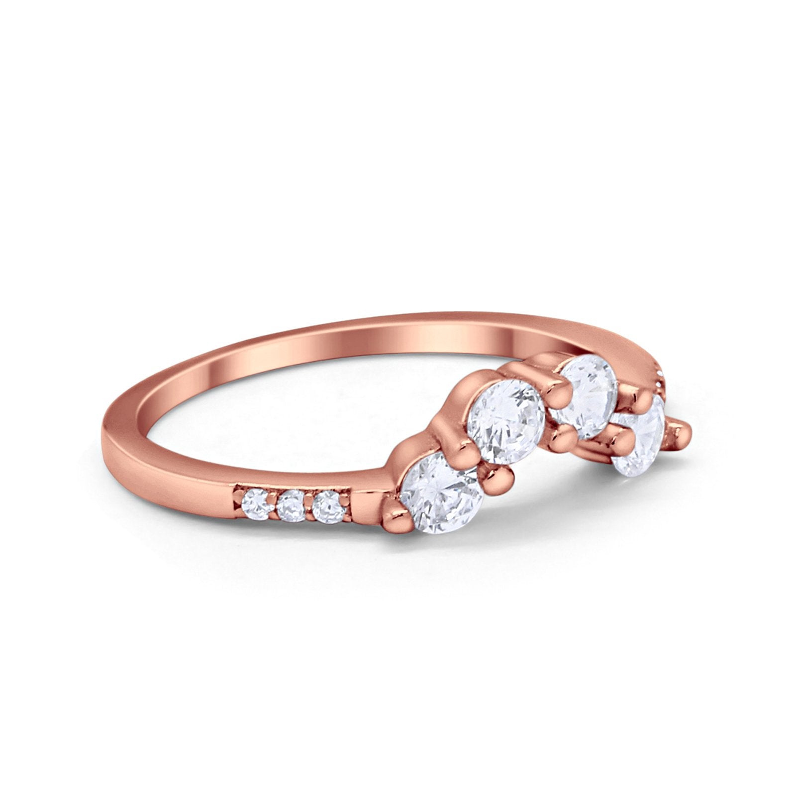 Curved Wedding Eternity Rose Tone, Simulated CZ 925 Sterling Silver Ring