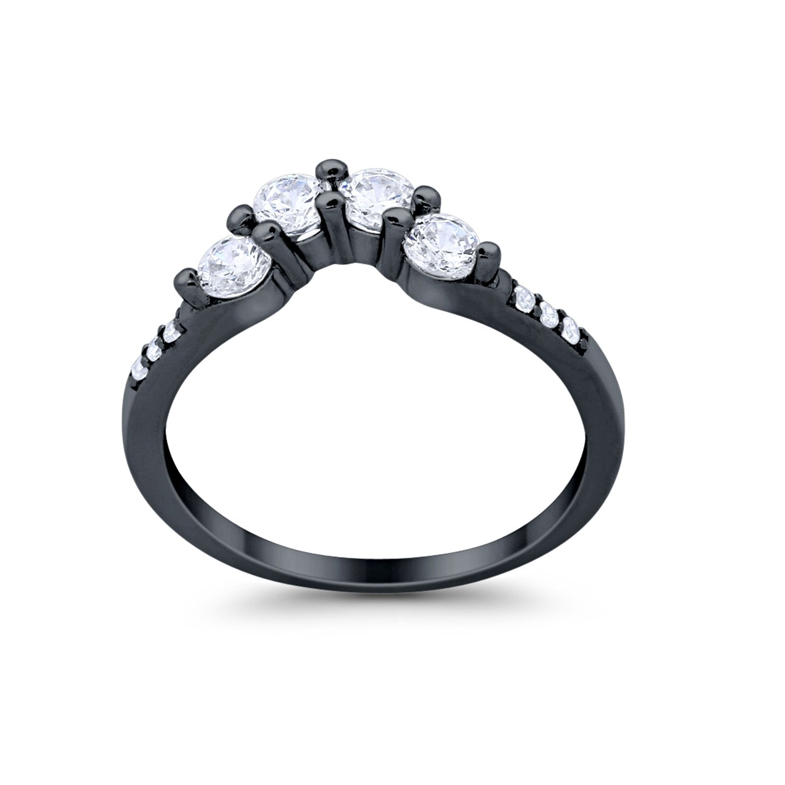 Curved Wedding Eternity Ring Black Tone, Simulated CZ 925 Sterling Silver