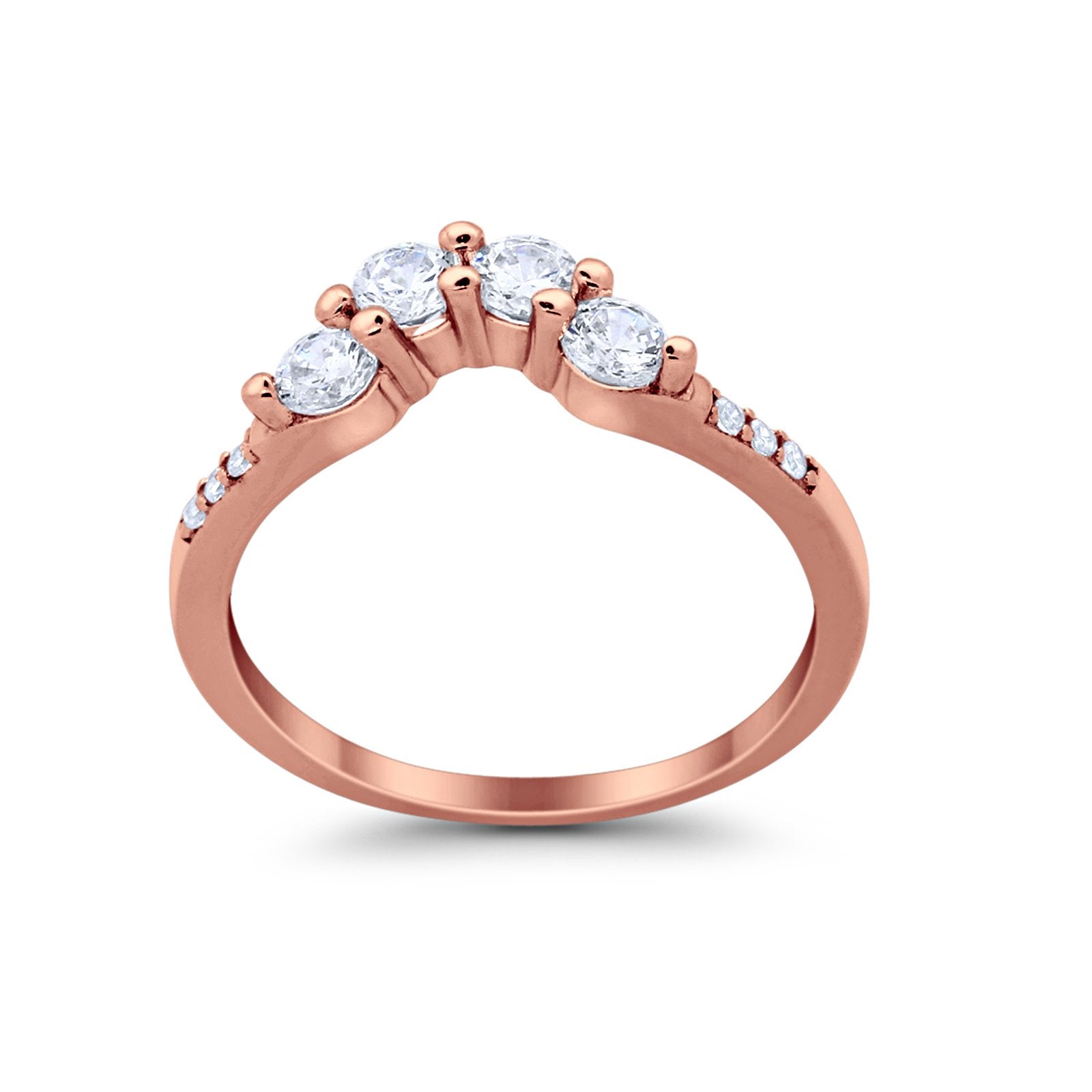 Curved Wedding Eternity Rose Tone, Simulated CZ 925 Sterling Silver Ring