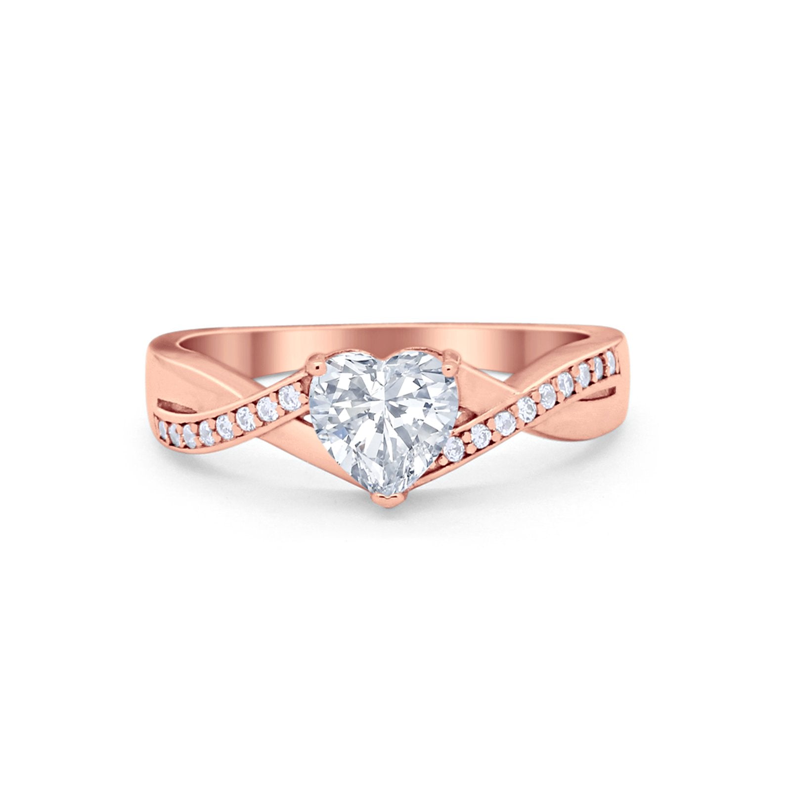 Infinity Accent Wedding Ring Heart Rose Tone, Simulated Cubic Zirconia 925 Sterling Silver