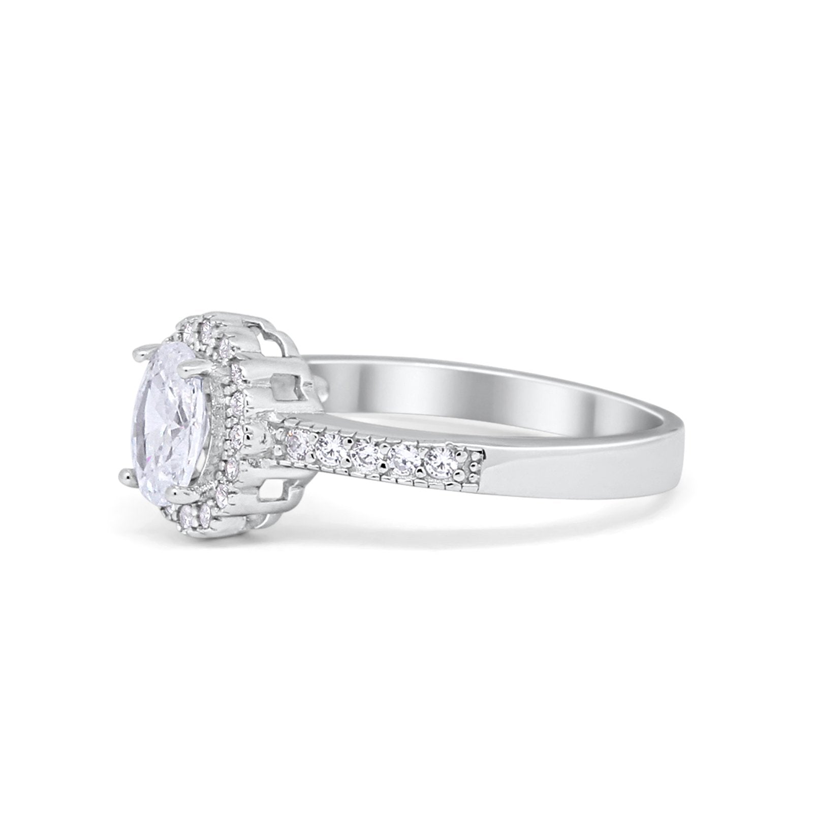Floral Engagement Ring Oval Simulated CZ 925 Sterling Silver