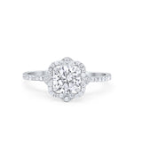 Floral Engagement Ring Simulated Cubic Zirconia 925 Sterling Silver