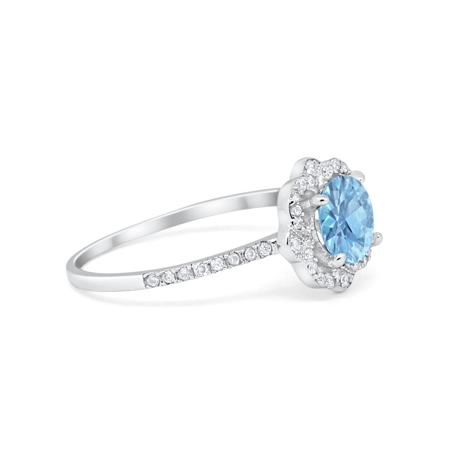 Art Deco Wedding Ring Floral Simulated Aquamarine CZ 925 Sterling Silver