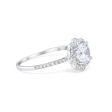 Floral Engagement Ring Simulated Cubic Zirconia 925 Sterling Silver