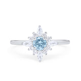 Cluster Engagement Ring Round Simulated Aquamarine CZ 925 Sterling Silver