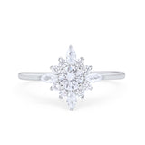 Cluster Wedding Ring Marquise Simulated Cubic Zirconia 925 Sterling Silver