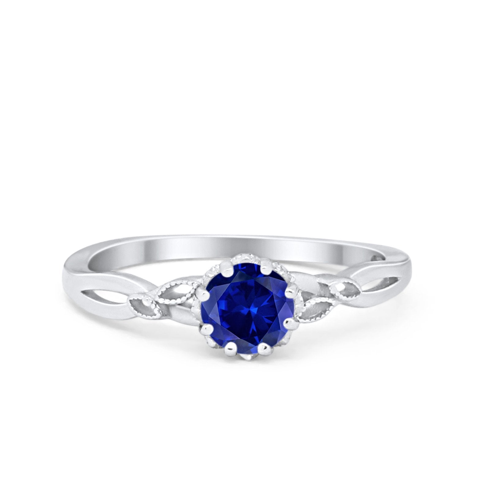 Art Deco Wedding Ring Simulated Blue Sapphire CZ 925 Sterling Silver