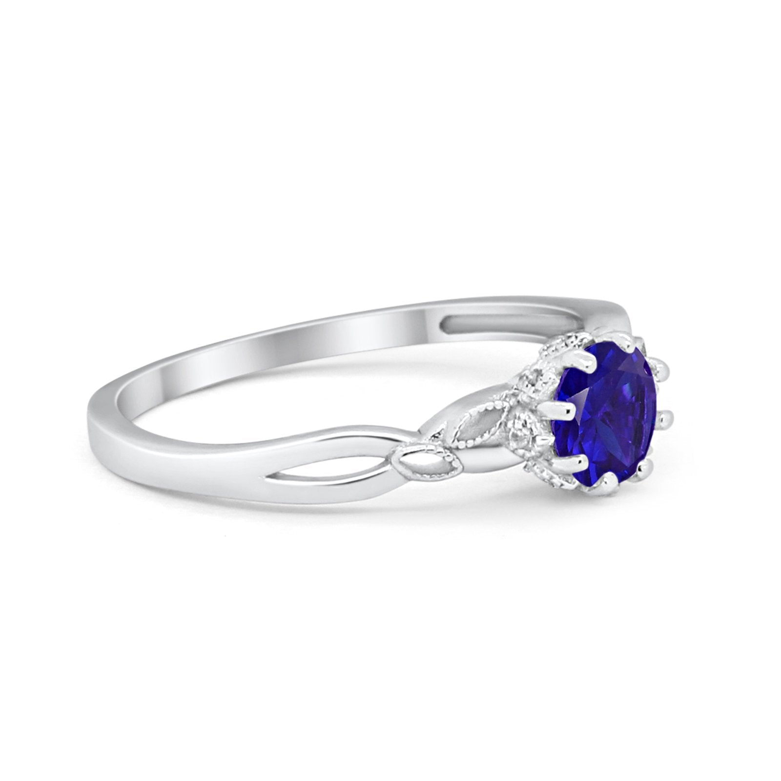Art Deco Wedding Ring Simulated Blue Sapphire CZ 925 Sterling Silver