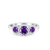Three Stone Simulated Amethyst CZ Wedding Ring 925 Sterling Silver