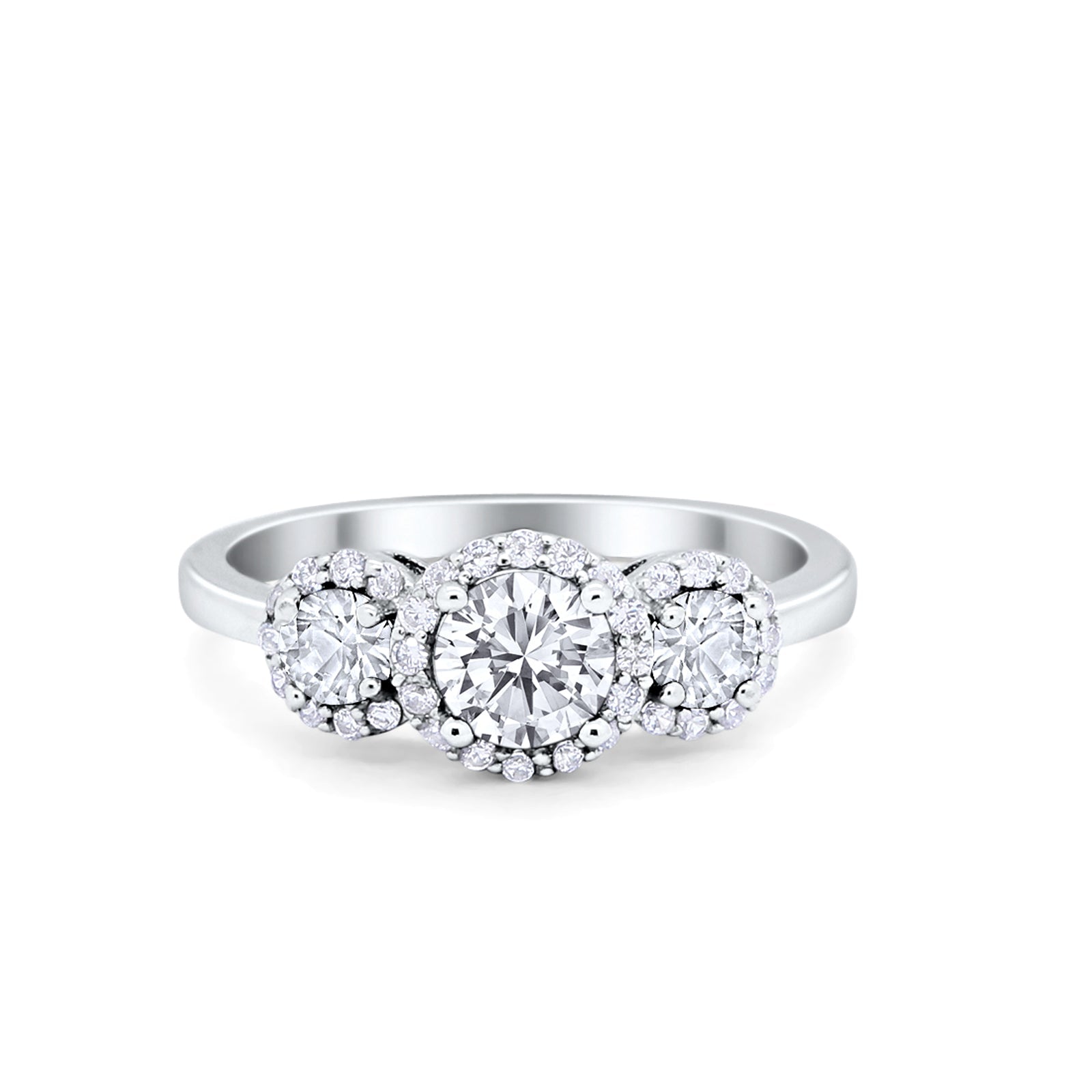 Three Stone Simulated Cubic Zirconia Wedding Ring 925 Sterling Silver