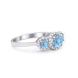 Three Stone Simulated Aquamarine CZ Wedding Ring 925 Sterling Silver