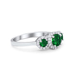 Three Stone Simulated Green Emerald CZ Wedding Ring 925 Sterling Silver