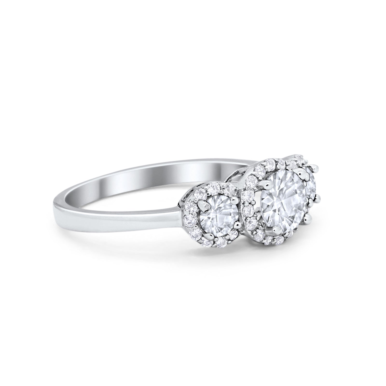 Three Stone Simulated Cubic Zirconia Wedding Ring 925 Sterling Silver