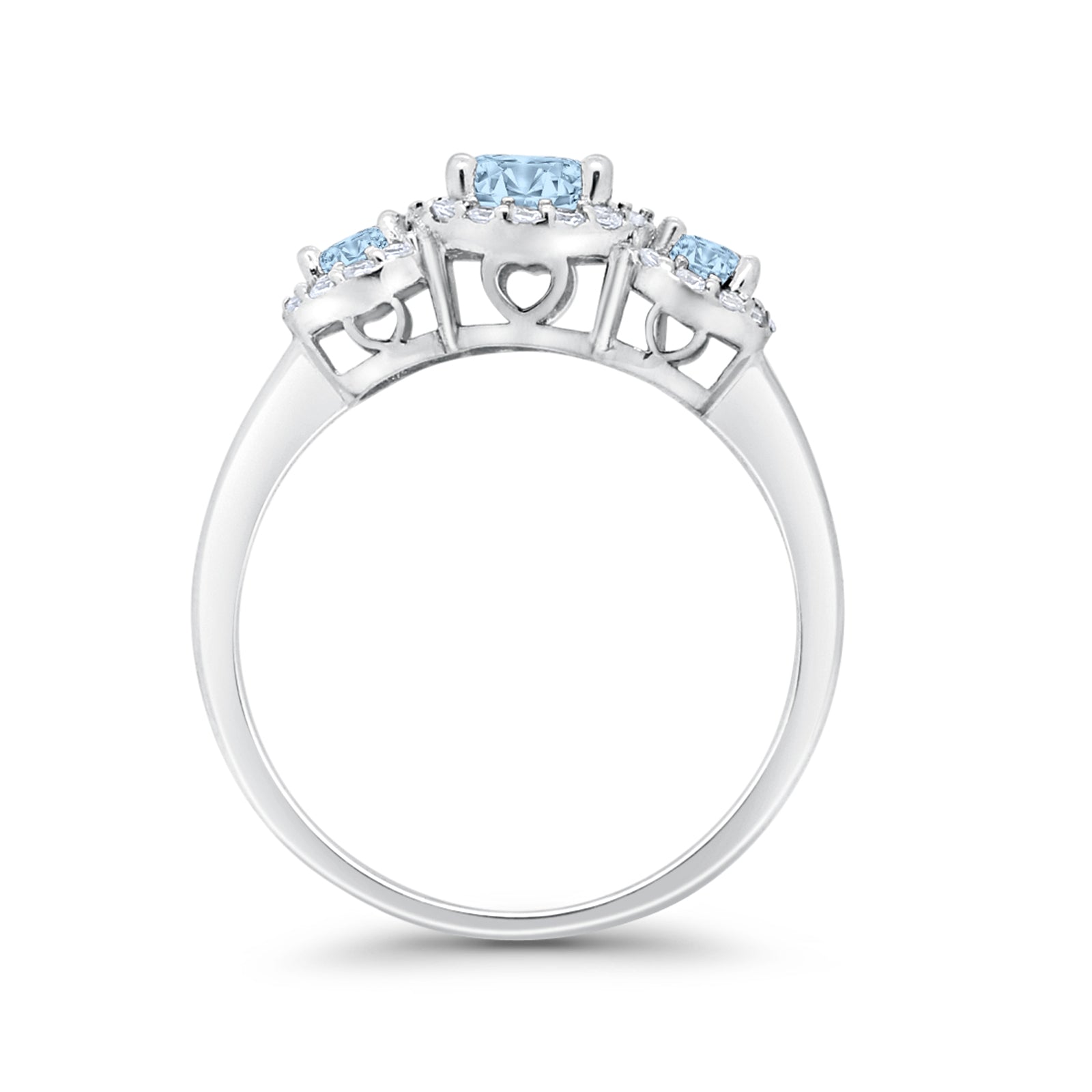 Three Stone Simulated Aquamarine CZ Wedding Ring 925 Sterling Silver