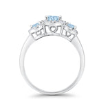 Three Stone Simulated Aquamarine CZ Wedding Ring 925 Sterling Silver