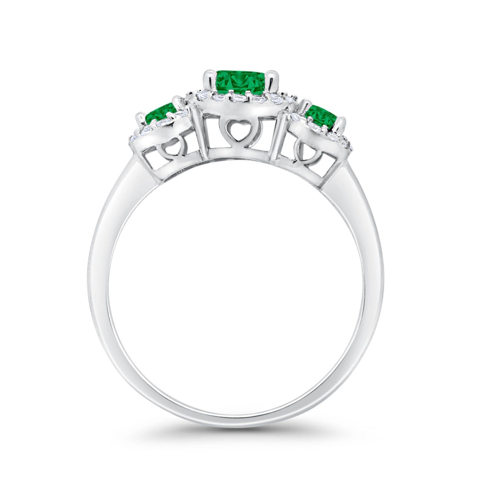 Three Stone Simulated Green Emerald CZ Wedding Ring 925 Sterling Silver