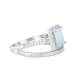 Radiant Cut Piece Engagement Ring Lab Created White Opal 925 Sterling Silver