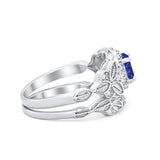 Art Deco Vintage Style Bridal Ring Piece Simulated Blue Sapphire CZ 925 Sterling Silver