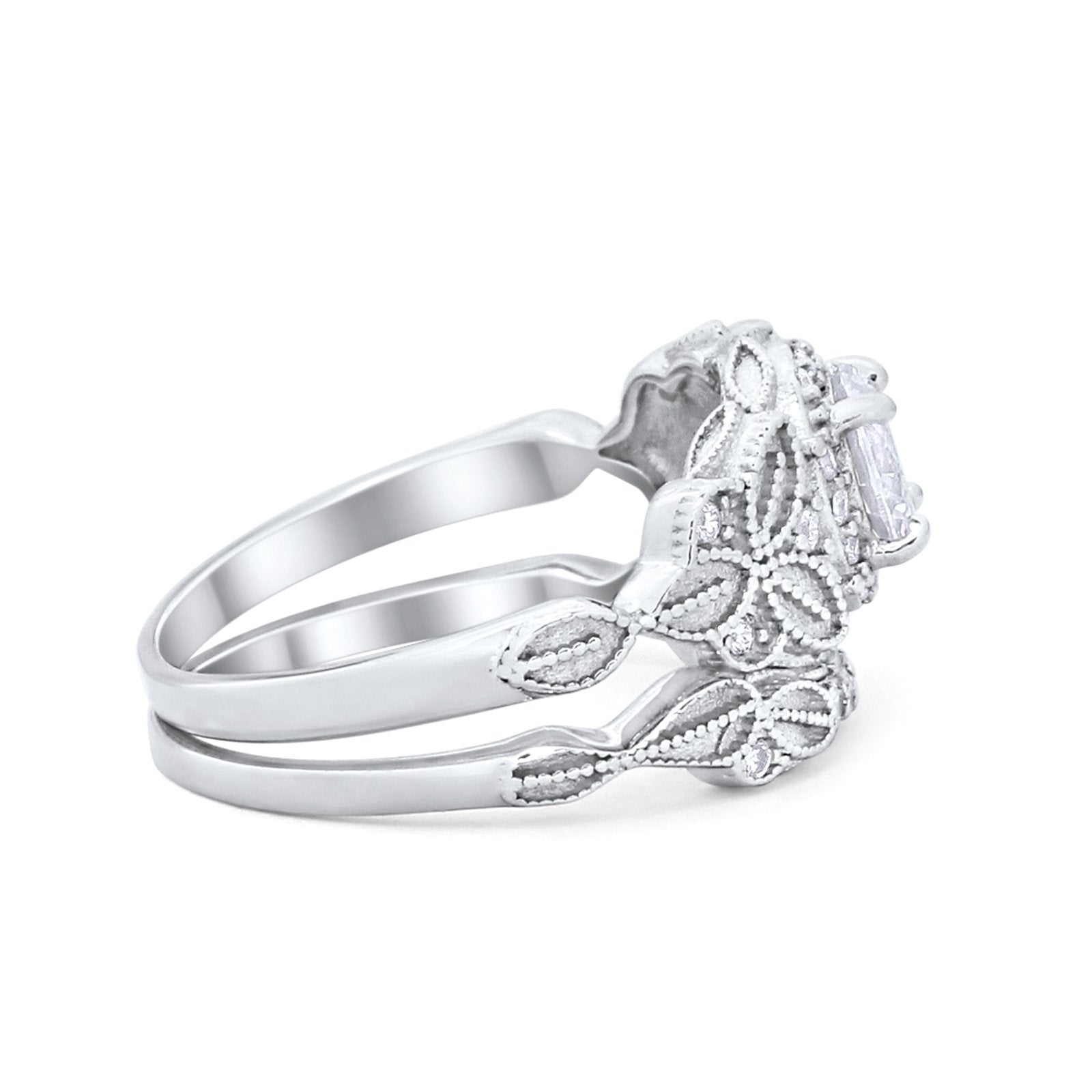 Art Deco Vintage Style Piece Bridal Ring Simulated CZ 925 Sterling Silver