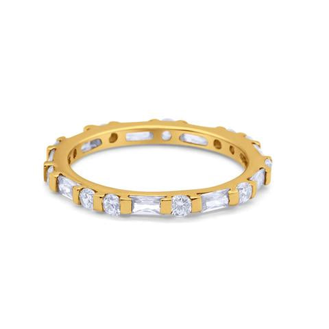 Art Deco Baguette Yellow Tone, Simulated Cubic Zirconia Wedding Ring 925 Sterling Silver
