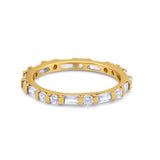Art Deco Baguette Yellow Tone, Simulated Cubic Zirconia Wedding Ring 925 Sterling Silver