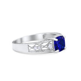 Cushion Engagement Ring Simulated Blue Sapphire CZ 925 Sterling Silver