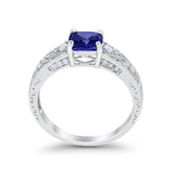 Cushion Engagement Ring Simulated Blue Sapphire CZ 925 Sterling Silver