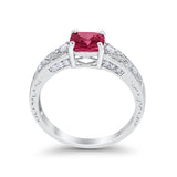 Cushion Engagement Ring Simulated Ruby CZ 925 Sterling Silver