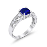 Cushion Engagement Ring Simulated Blue Sapphire CZ 925 Sterling Silver