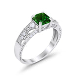Cushion Engagement Ring Simulated Green Emerald CZ 925 Sterling Silver