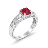 Cushion Engagement Ring Simulated Ruby CZ 925 Sterling Silver