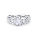Filigree Engagement Ring Round Simulated Cubic Zirconia 925 Sterling Silver