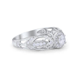 Filigree Engagement Ring Round Simulated Cubic Zirconia 925 Sterling Silver