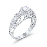 Filigree Engagement Ring Round Simulated Cubic Zirconia 925 Sterling Silver