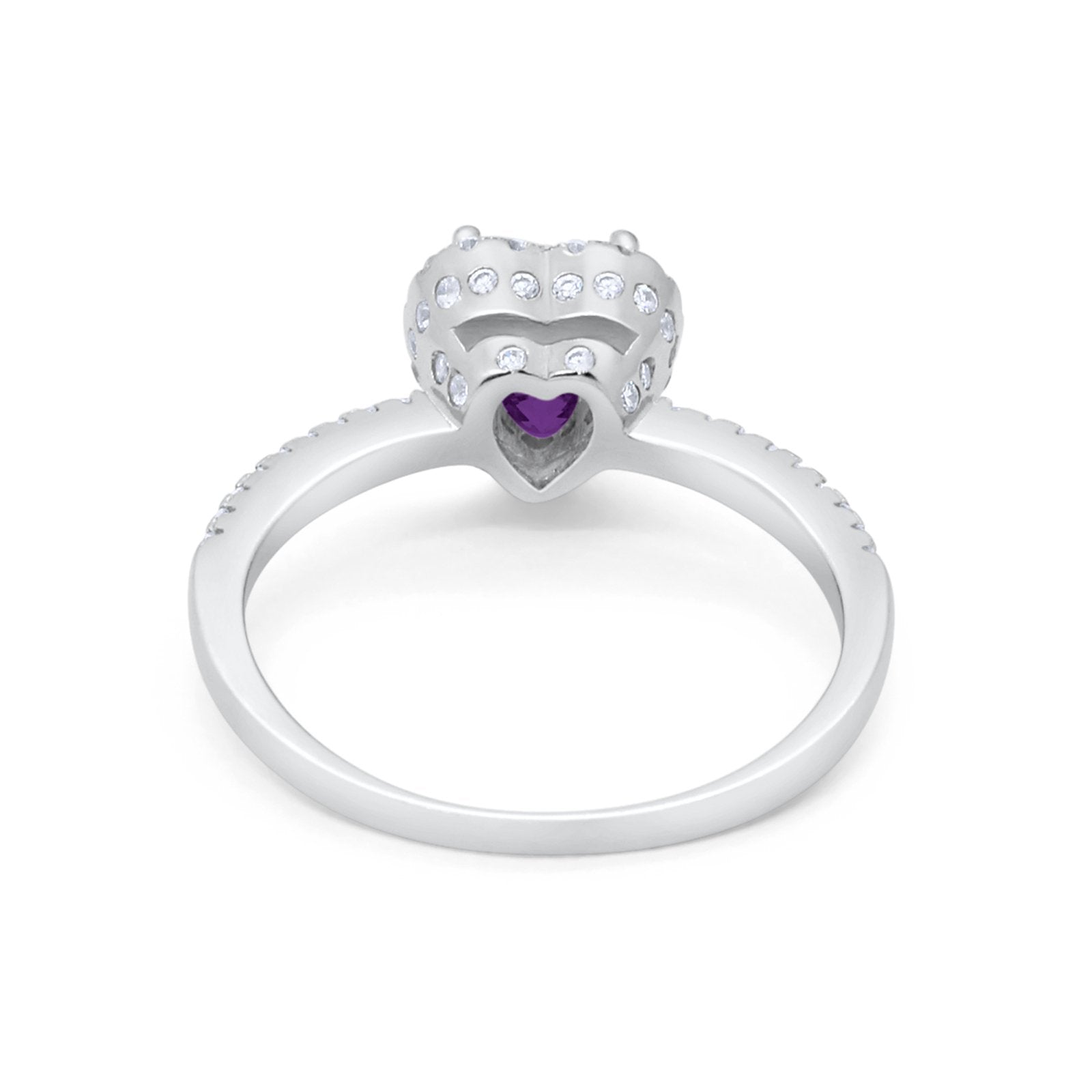 Halo Art Deco Heart Promise Ring Simulated Amethyst CZ 925 Sterling Silver