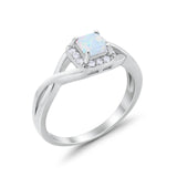 Solitaire Infinity Shank Ring Princess Cut Lab Created White Opal 925 Sterling Silver