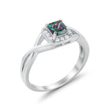 Solitaire Infinity Shank Ring Princess Cut Simulated Rainbow CZ 925 Sterling Silver