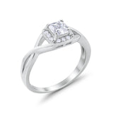 Solitaire Infinity Shank Ring Princess Cut Simulated Cubic Zirconia 925 Sterling Silver