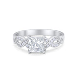 Solitaire Infinity Shank Ring Princess Cut Simulated Cubic Zirconia 925 Sterling Silver