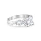 Solitaire Infinity Shank Ring Princess Cut Simulated Cubic Zirconia 925 Sterling Silver