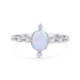Dainty Oval Art Wedding Ring Lab White Opal 925 Sterling Silver