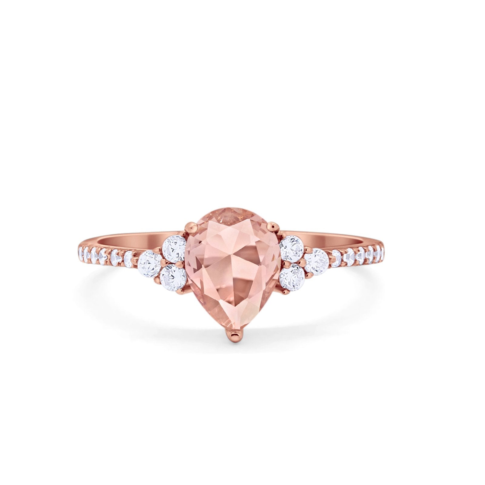 Teardrop Pear Wedding Ring Rose Tone, Simulated Morganite CZ 925 Sterling Silver