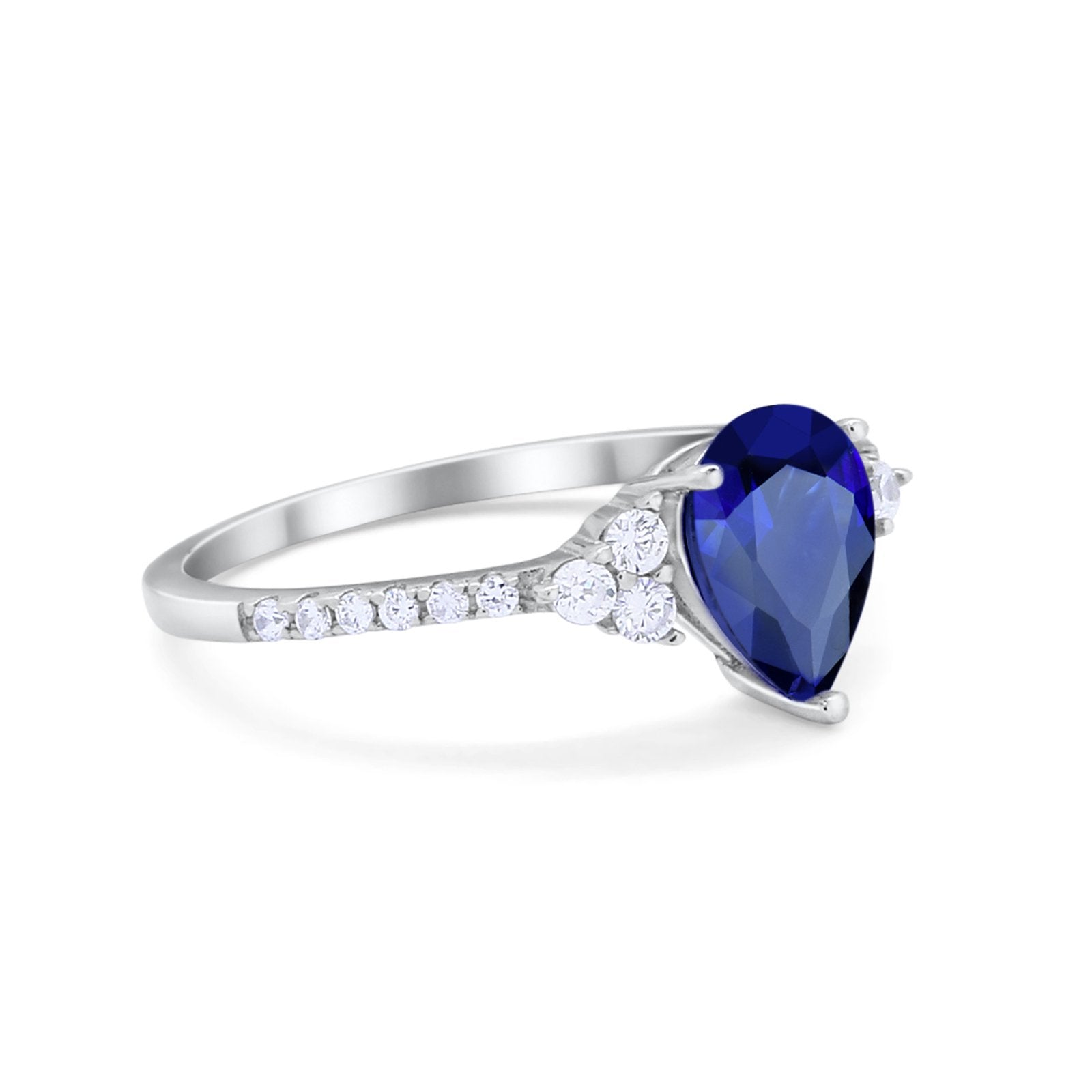 Teardrop Pear Wedding Ring Simulated Blue Sapphire CZ 925 Sterling Silver