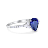 Teardrop Pear Wedding Ring Simulated Blue Sapphire CZ 925 Sterling Silver