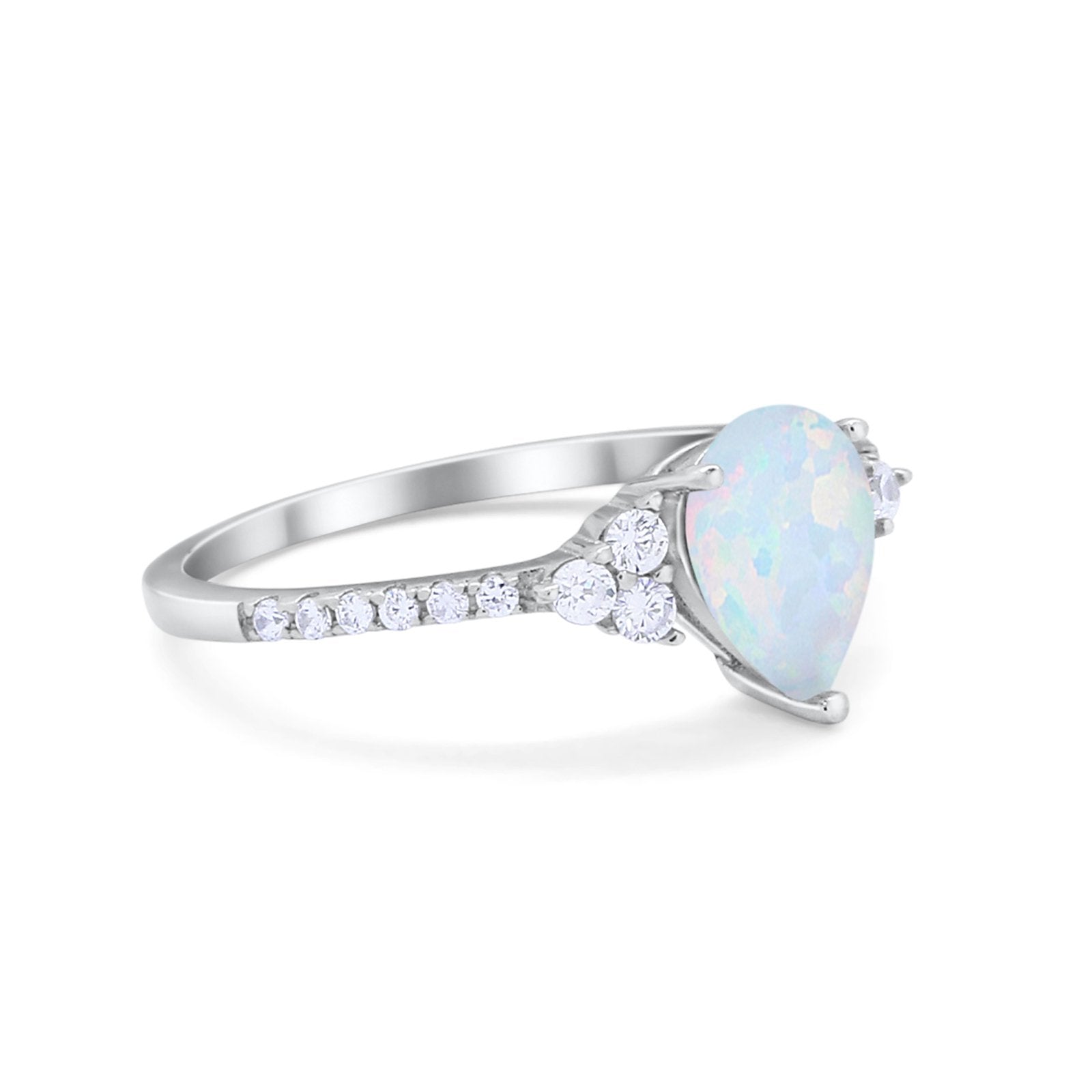 Teardrop Pear Wedding Ring Lab Created White Opal 925 Sterling Silver