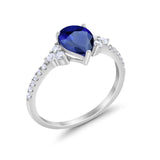 Teardrop Pear Wedding Ring Simulated Blue Sapphire CZ 925 Sterling Silver