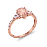 Teardrop Pear Wedding Ring Rose Tone, Simulated Morganite CZ 925 Sterling Silver